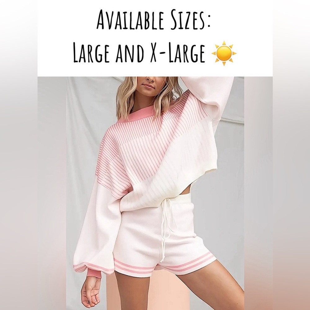 New-Peppermint Pink Casual Stripes Print Two-piece Set